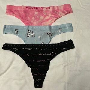 Victoria's Secret Pink, Light Blue, and Black Panty Set